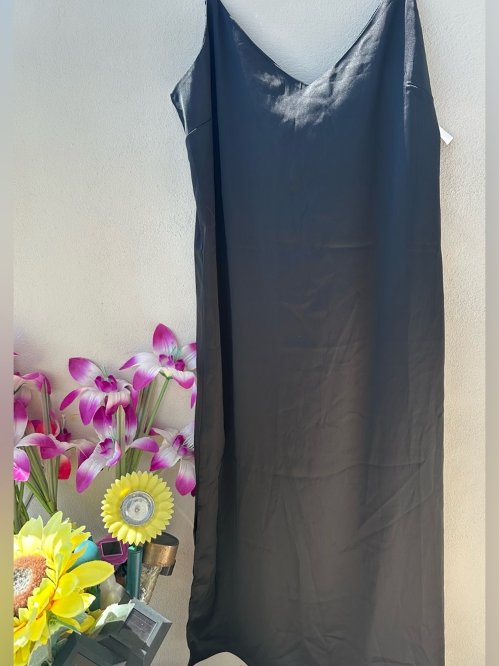 The Drop Classic Black Slip Dress - Sleek V-Neck Women's Dress